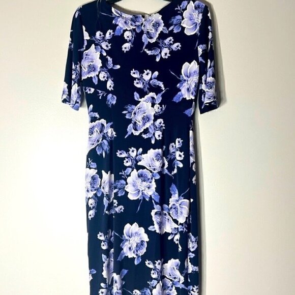 CONNECTED FAUX WRAP DRESS Petite Floral-Print -Waist Jersey Dress blue - Picture 8 of 15